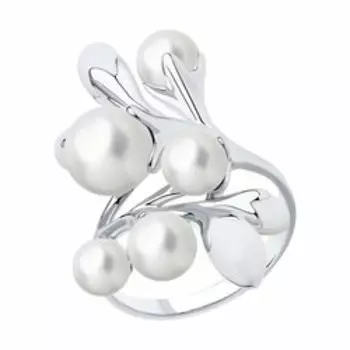 Кольца, Серебро 925, вставки Эмаль, Жемчуг, Синтетика