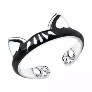 Серебряное кольцо с эмалью "Кошка"