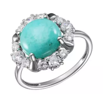 Серебряное кольцо с амазонитам и фианитами