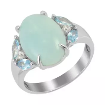 Серебряное кольцо с амазонитом и фианитами
