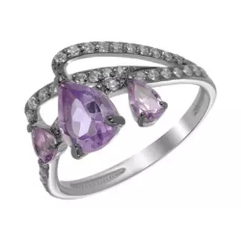 Серебряное кольцо с аметистами и фианитами