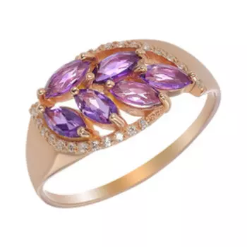 Серебряное кольцо с аметистами и фианитами