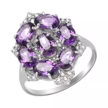 Серебряное кольцо с аметистами и фианитами