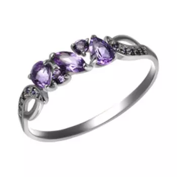 Серебряное кольцо с аметистами и фианитами