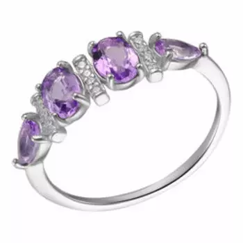 Серебряное кольцо с аметистами и фианитами
