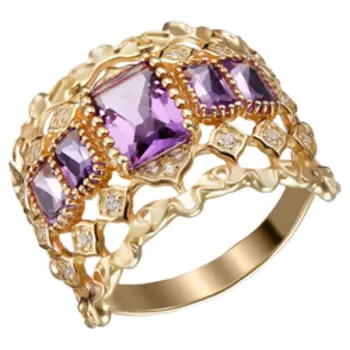 Серебряное кольцо с аметистами и фианитами