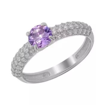 Серебряное кольцо с аметистами и фианитами