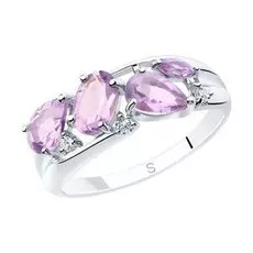 Серебряное кольцо с аметистами и фианитами