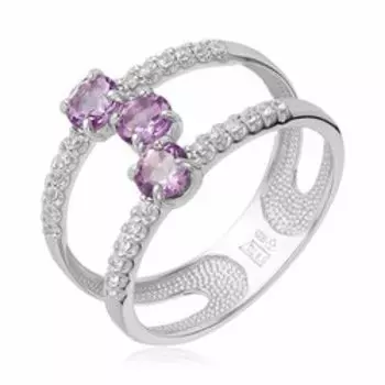 Серебряное кольцо с аметистами и фианитами