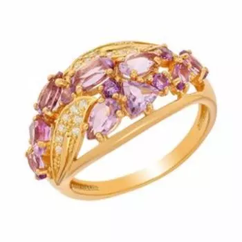 Серебряное кольцо с аметистами и фианитами