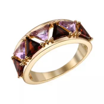 Серебряное кольцо с аметистами и гранатами