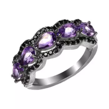 Серебряное кольцо с аметистами и шпинелью