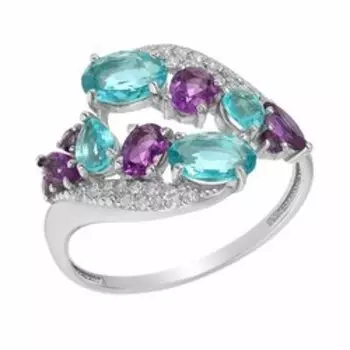 Серебряное кольцо с аметистами и ювелирными кристаллами