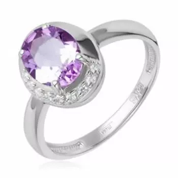Серебряное кольцо с аметистом и фианитами