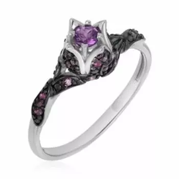 Серебряное кольцо с аметистом и корундами "Цветок"