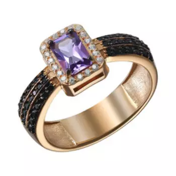 Серебряное кольцо с аметистом, фианитами и шпинелью