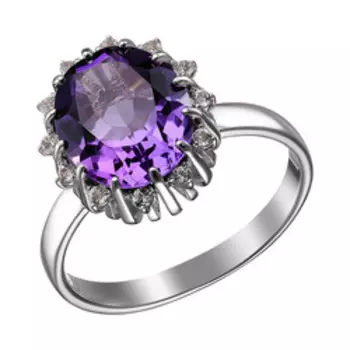 Серебряное кольцо с аметистом и белыми топазами