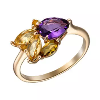 Серебряное кольцо с аметистом и цитринами