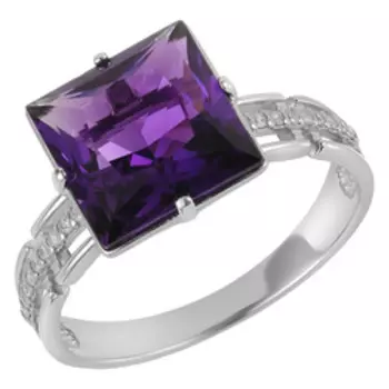 Серебряное кольцо с аметистом и фианитами
