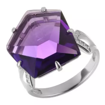 Серебряное кольцо с аметистом и фианитами