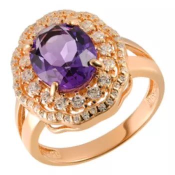 Серебряное кольцо с аметистом и фианитами