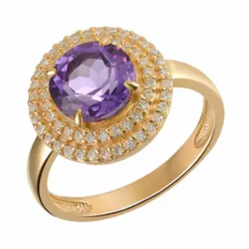 Серебряное кольцо с аметистом и фианитами