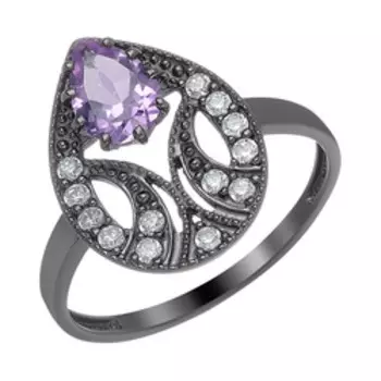 Серебряное кольцо с аметистом и фианитами