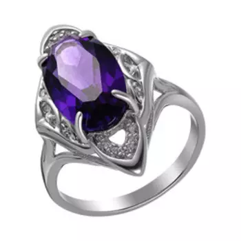 Серебряное кольцо с аметистом и фианитами