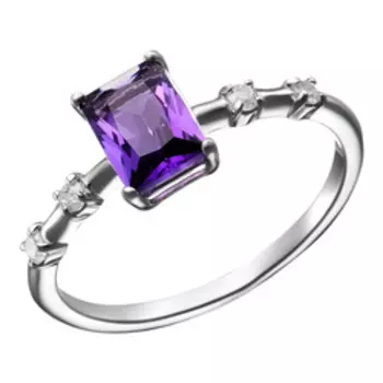 Серебряное кольцо с аметистом и фианитами