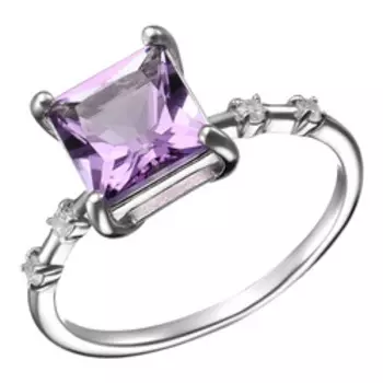 Серебряное кольцо с аметистом и фианитами
