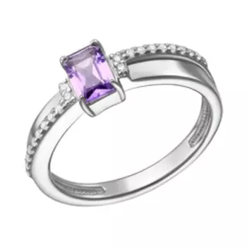 Серебряное кольцо с аметистом и фианитами