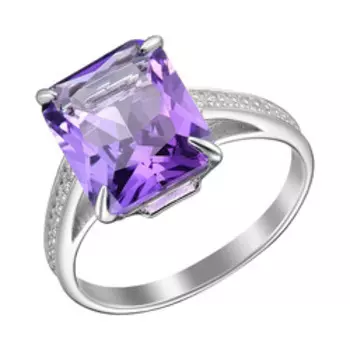 Серебряное кольцо с аметистом и фианитами