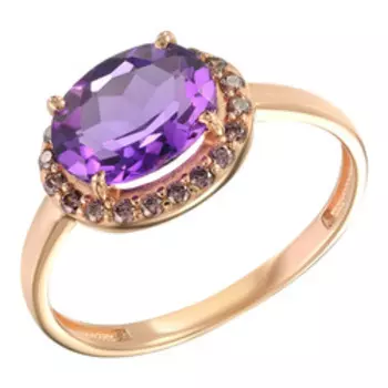 Серебряное кольцо с аметистом и фианитами