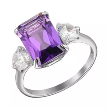 Серебряное кольцо с аметистом и фианитами