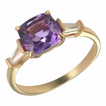 Серебряное кольцо с аметистом и фианитами