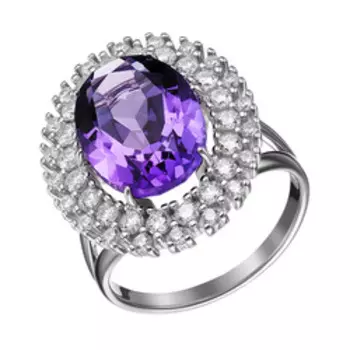 Серебряное кольцо с аметистом и фианитами