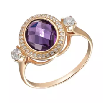 Серебряное кольцо с аметистом и фианитами