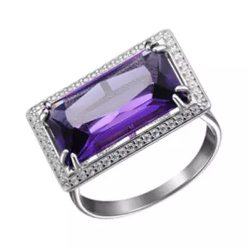 Серебряное кольцо с аметистом и фианитами
