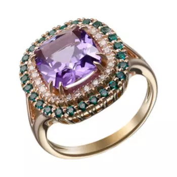 Серебряное кольцо с аметистом и фианитами