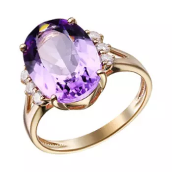 Серебряное кольцо с аметистом и фианитами