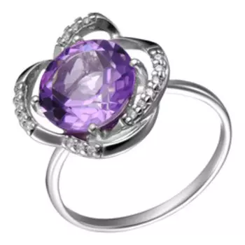 Серебряное кольцо с аметистом и фианитами