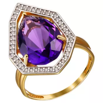 Серебряное кольцо с аметистом и фианитами