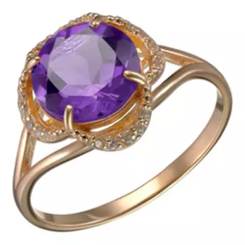 Серебряное кольцо с аметистом и фианитами
