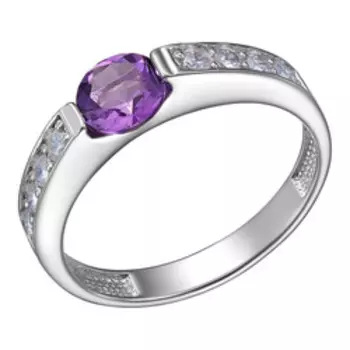 Серебряное кольцо с аметистом и фианитами