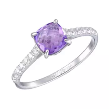 Серебряное кольцо с аметистом и фианитами