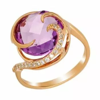 Серебряное кольцо с аметистом и фианитами