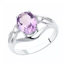Серебряное кольцо с аметистом и фианитами