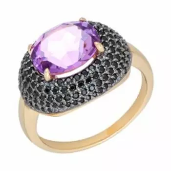 Серебряное кольцо с аметистом и фианитами