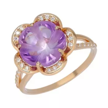 Серебряное кольцо с аметистом и фианитами "Цветок"