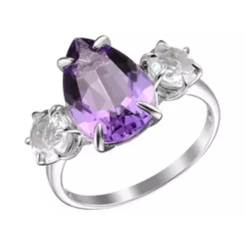 Серебряное кольцо с аметистом и горным хрусталем
